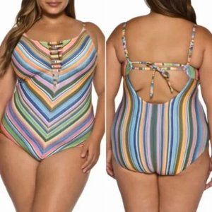 NWT BECCA Striped One-Piece Swimsuit | 2X